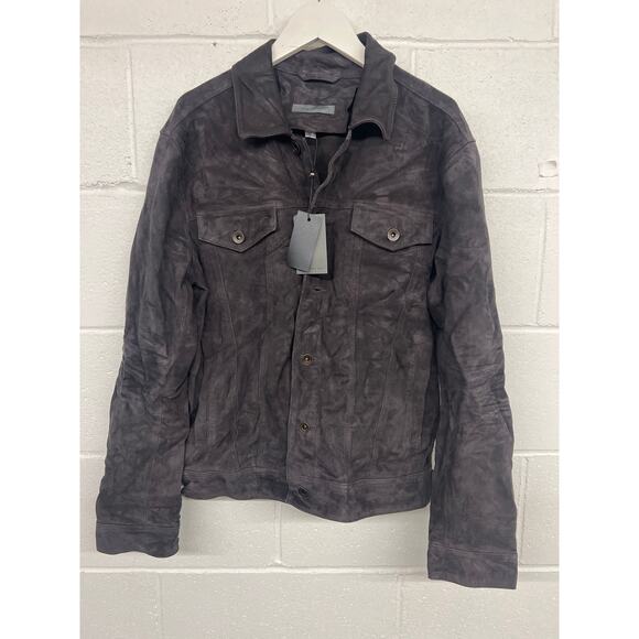 NEW John Varvatos EU 48 US 38 Licorice Brandon Suede Leather Trucker Jacket - Picture 2 of 8